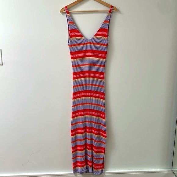 Seafolly sundancer ribbed Knit Cover-Up Maxi Dress sleeveless striped size S - Picture 8 of 14